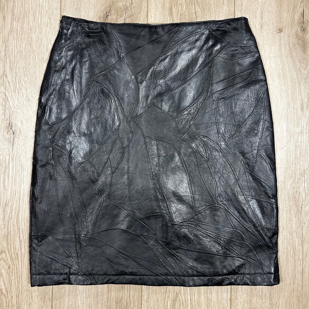 Leather Soul Black Patchwork Genuine Leather Mini Skirt High Waisted Vintage